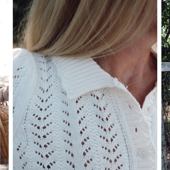 Marea by Liz Joy POINTELLE SHORT SLEEVE POLO - IVORY - Picture 3 of 7